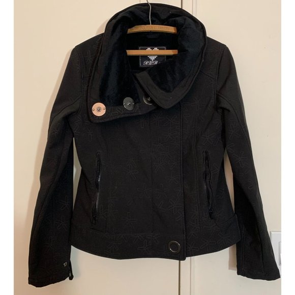 R U Pretty Rain Jacket Womens Small Black Polyester Stretch Long Sleeve Full Zip - Picture 1 of 5